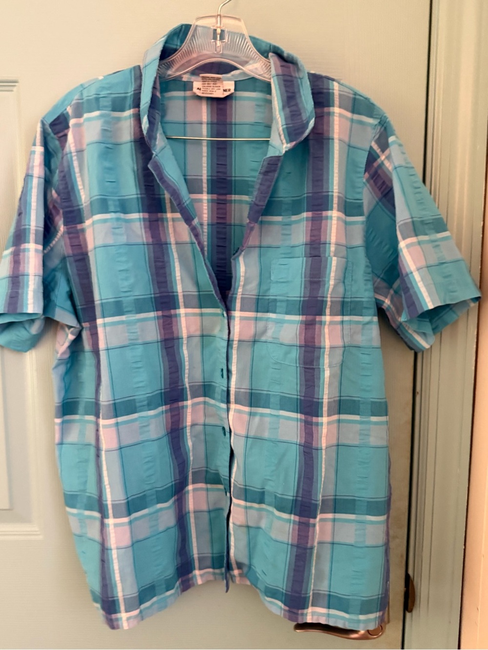 Alfred Dunner Petite Plaid Shirt in Teal & Light Blue